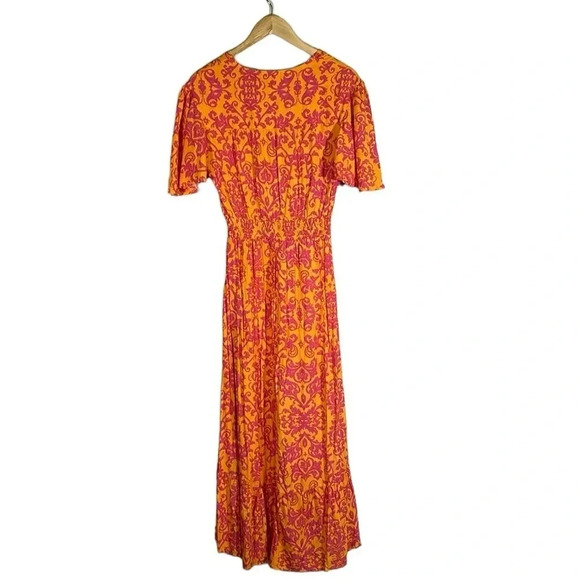 Anthropologie Paisley Print Hi Low Flutter Sleeve Midi Maxi Dress Size 10 Flowy - Picture 3 of 8